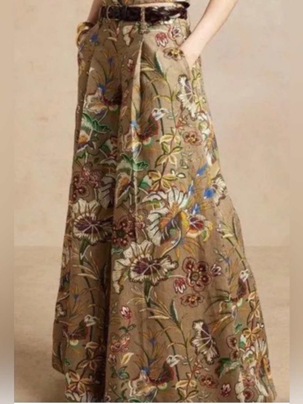 BANANA REPUBLIC Meridian Boho Vintage Floral Wide Leg Linen Pants Sz 4s